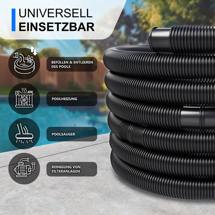 Poolschlauch | Schwimmbadschlauch - Schwarz - mit integrierten Muffen (1,5 m) - Rollenware