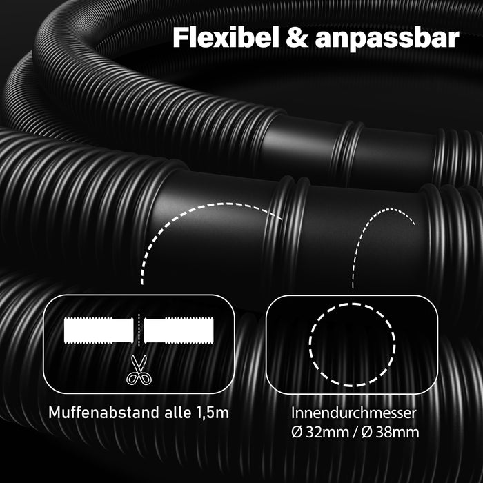 Poolschlauch | Schwimmbadschlauch - Schwarz - mit integrierten Muffen (1,5 m) - Rollenware