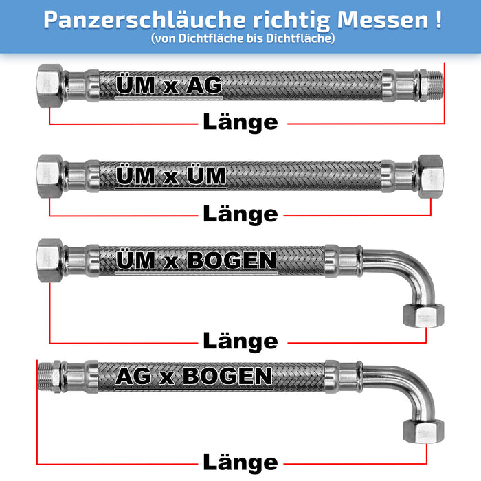 Flexschlauch | Panzerschlauch | DN8 - 3/8" ÜM x 1/2" ÜM