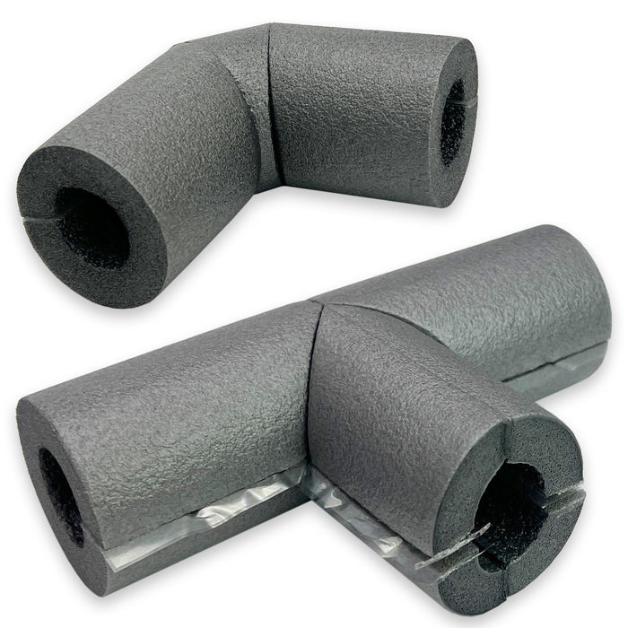 Rohrisolierung | Bogen (90°) | T-Stück - selbstklebend Grau Dämmung Isolierung Heizung | 2er Set