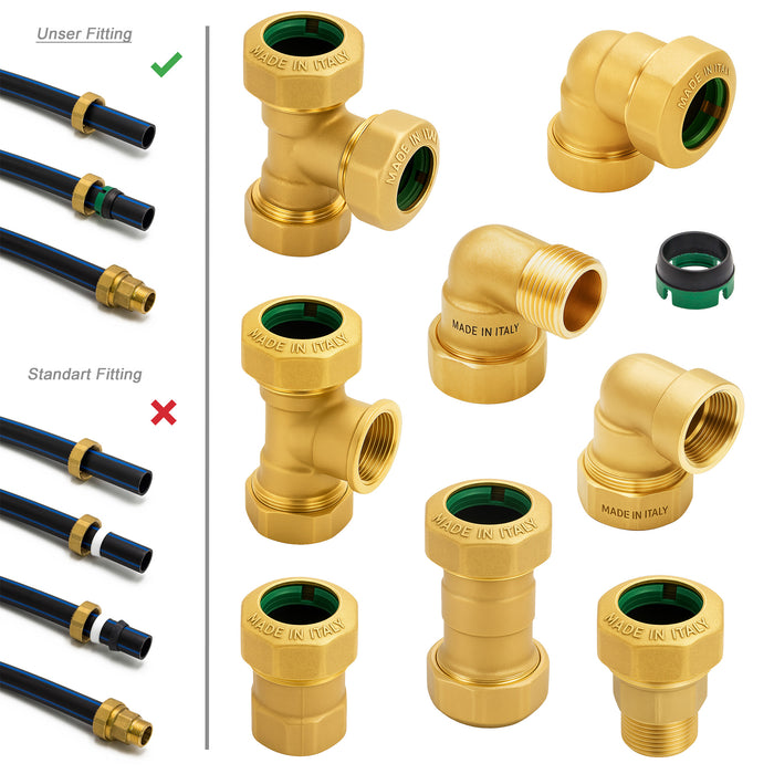 PE Rohr Verschraubung Messing - Klemmverbinder Fitting Muffe für PE-Rohre