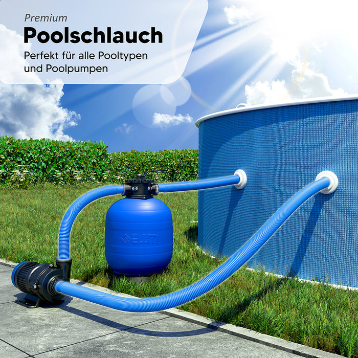 Poolschlauch | Schwimmbadschlauch - Blau - mit integrierten Muffen (1,5 m) - Rollenware