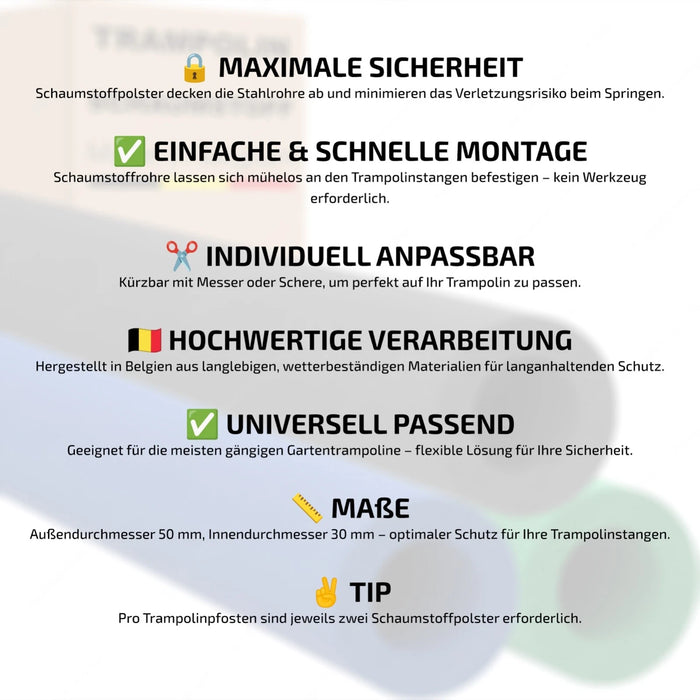 Trampolin Schaumstoff 100 cm - Schaumstoffrohre & Stangenschutz für Trampoline